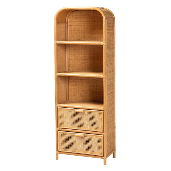 Bali & Pari Curacao Modern Bohemian Light Honey Rattan 2-Drawer Bookcase 243-13570-ZORO - main